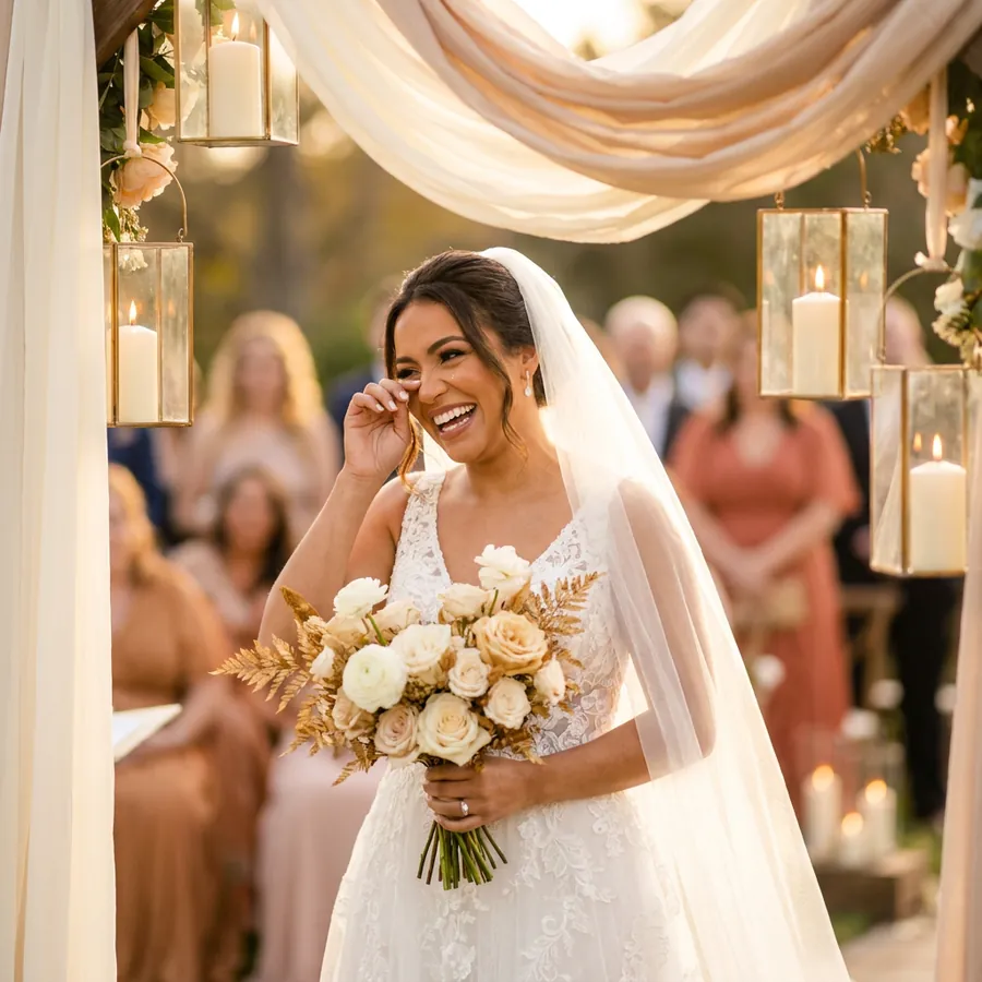 Noiva emocionada na cerimônia do casamento